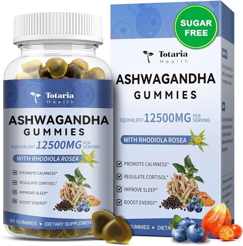 (2 Packs) Sugar Free Ashwagandha Filled Gummies w/Vitamin D3, Magnesium Glycinate, Rhodiola, Ultra Strength Ashwa Root Supplements for Women & Wen, for Relaxation, Energy, Cortisol Gummies in Kuwait