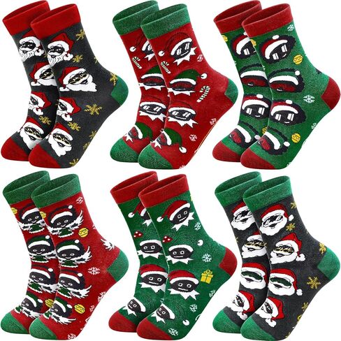 6 Pairs Black Santa Christmas Socks, Novelty African American Santa Crew Socks, Funny Black Santa & Elf Fairy Christmas Socks for Christmas Stocking Stuffers Gifts in Saudi Arabia