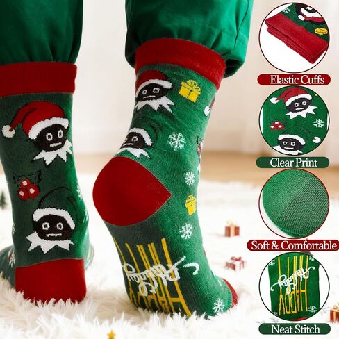 6 Pairs Black Santa Christmas Socks, Novelty African American Santa Crew Socks, Funny Black Santa & Elf Fairy Christmas Socks for Christmas Stocking Stuffers Gifts in Saudi Arabia