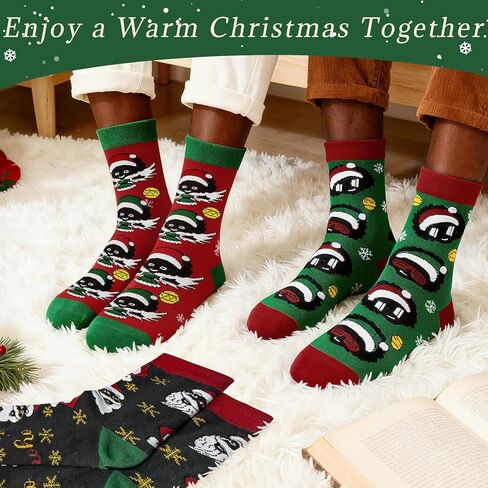 6 Pairs Black Santa Christmas Socks, Novelty African American Santa Crew Socks, Funny Black Santa & Elf Fairy Christmas Socks for Christmas Stocking Stuffers Gifts in Saudi Arabia