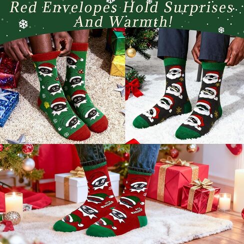 6 Pairs Black Santa Christmas Socks, Novelty African American Santa Crew Socks, Funny Black Santa & Elf Fairy Christmas Socks for Christmas Stocking Stuffers Gifts in Saudi Arabia