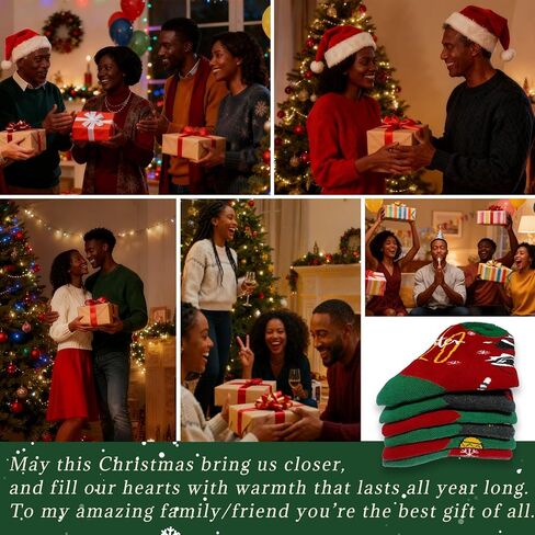 6 Pairs Black Santa Christmas Socks, Novelty African American Santa Crew Socks, Funny Black Santa & Elf Fairy Christmas Socks for Christmas Stocking Stuffers Gifts in Saudi Arabia