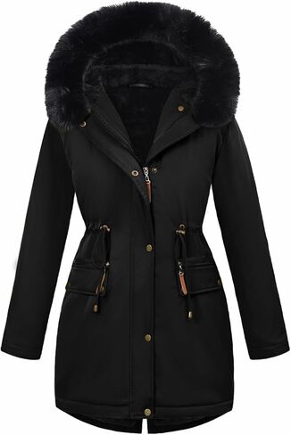 Women's Winter Warm Parka Jacket Fleece Lined Drawstring Thicken Coat Windproof Hooded Sherpa Outerwear in Saudi Arabia