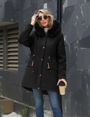 Women's Winter Warm Parka Jacket Fleece Lined Drawstring Thicken Coat Windproof Hooded Sherpa Outerwear in Saudi Arabia