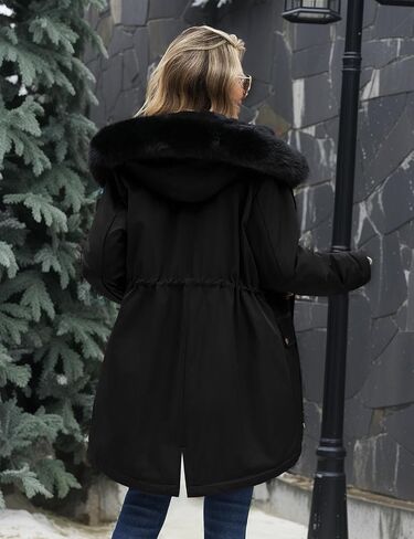 Women's Winter Warm Parka Jacket Fleece Lined Drawstring Thicken Coat Windproof Hooded Sherpa Outerwear in Saudi Arabia