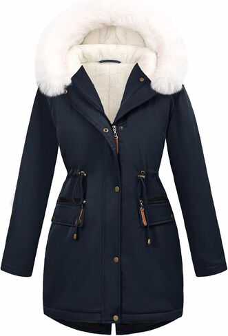 Women's Winter Warm Parka Jacket Fleece Lined Drawstring Thicken Coat Windproof Hooded Sherpa Outerwear in Saudi Arabia