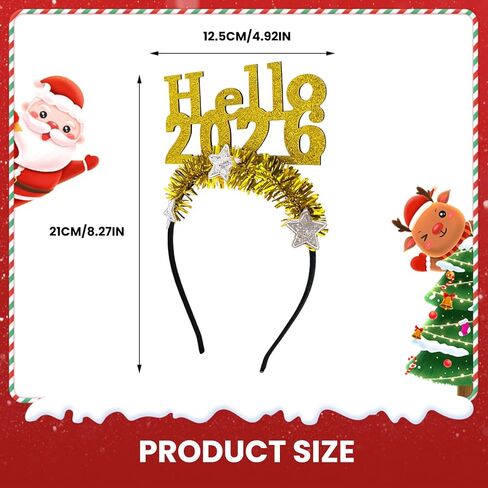 2026 Happy New Year Headband Tiara, 2 Pack Tinsel Star Headbands for Women, Hello 2026 New Year's Eve Party Headwear New Years Accessories for Christmas Holiday Party Decorations in Saudi Arabia