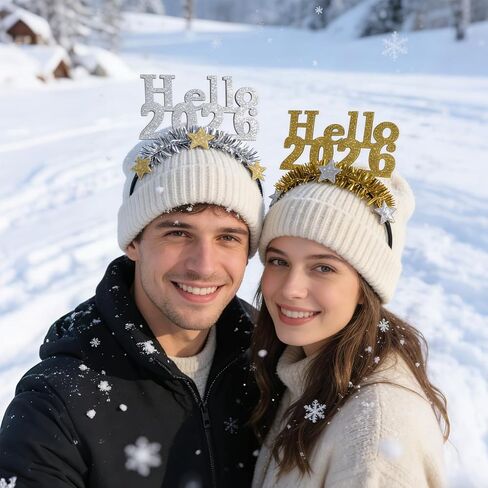 2026 Happy New Year Headband Tiara, 2 Pack Tinsel Star Headbands for Women, Hello 2026 New Year's Eve Party Headwear New Years Accessories for Christmas Holiday Party Decorations in Saudi Arabia