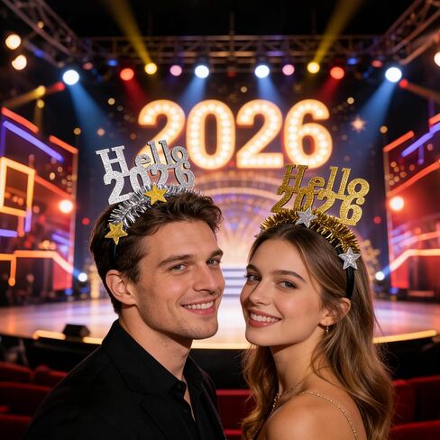 2026 Happy New Year Headband Tiara, 2 Pack Tinsel Star Headbands for Women, Hello 2026 New Year's Eve Party Headwear New Years Accessories for Christmas Holiday Party Decorations in Saudi Arabia