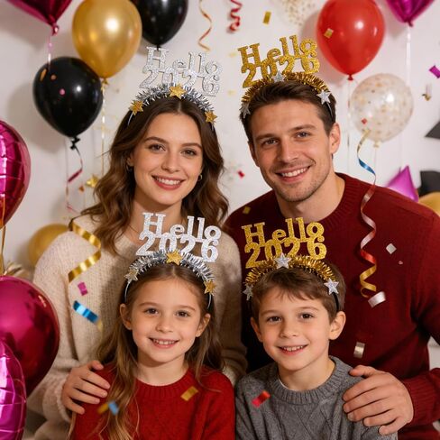 2026 Happy New Year Headband Tiara, 2 Pack Tinsel Star Headbands for Women, Hello 2026 New Year's Eve Party Headwear New Years Accessories for Christmas Holiday Party Decorations in Saudi Arabia