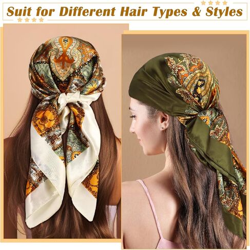 Square Satin Head Scarf for Women Vintage Print Head Wrap Silk Bandana Scarves in Saudi Arabia