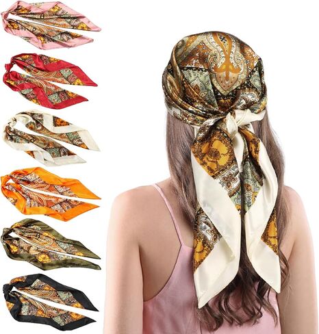 Square Satin Head Scarf for Women Vintage Print Head Wrap Silk Bandana Scarves in Saudi Arabia