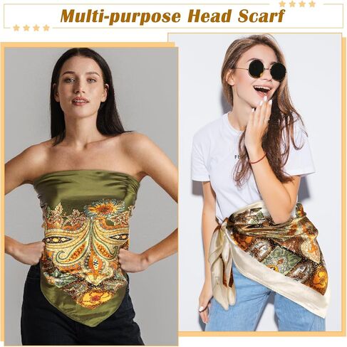 Square Satin Head Scarf for Women Vintage Print Head Wrap Silk Bandana Scarves in Saudi Arabia