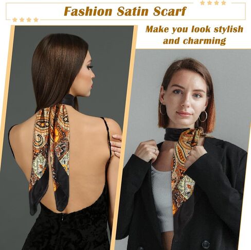 Square Satin Head Scarf for Women Vintage Print Head Wrap Silk Bandana Scarves in Saudi Arabia
