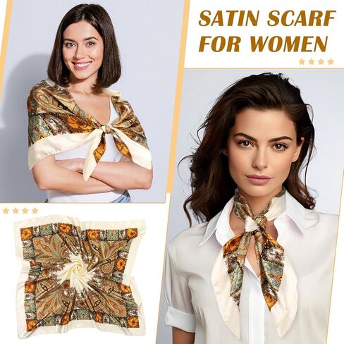 Square Satin Head Scarf for Women Vintage Print Head Wrap Silk Bandana Scarves in Saudi Arabia