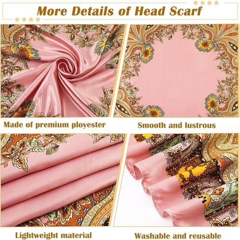Square Satin Head Scarf for Women Vintage Print Head Wrap Silk Bandana Scarves in Saudi Arabia