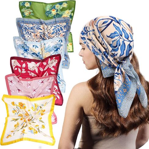 Square Satin Head Scarf for Women Vintage Print Head Wrap Silk Bandana Scarves in Saudi Arabia