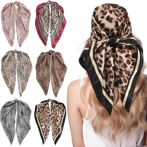 Square Satin Head Scarf for Women Vintage Print Head Wrap Silk Bandana Scarves in Saudi Arabia