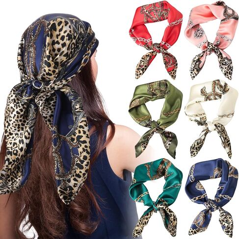 Square Satin Head Scarf for Women Vintage Print Head Wrap Silk Bandana Scarves in Saudi Arabia
