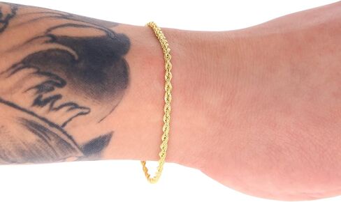 Nuragold 14k Real Yellow Gold 2mm Solid Rope Chain Diamond Cut Bracelet or Anklet (7"-9") Italian Jewelry for Men & Women in Saudi Arabia