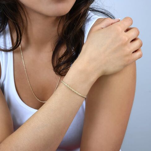 Nuragold 14k Real Yellow Gold 2mm Solid Rope Chain Diamond Cut Bracelet or Anklet (7"-9") Italian Jewelry for Men & Women in Saudi Arabia