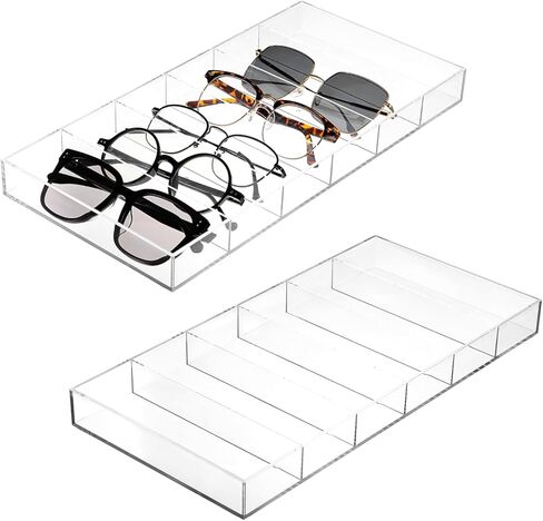 2 PCS Acrylic Sunglasses Organizer, Sunglasses Display Stackable Glasses Storage Organizer 6 Grids Glasses Storage for Storing Sunglass, Prescription Glass, Makeup Brush and Lipstick in Saudi Arabia