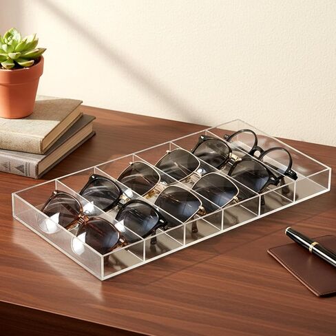 2 PCS Acrylic Sunglasses Organizer, Sunglasses Display Stackable Glasses Storage Organizer 6 Grids Glasses Storage for Storing Sunglass, Prescription Glass, Makeup Brush and Lipstick in Saudi Arabia