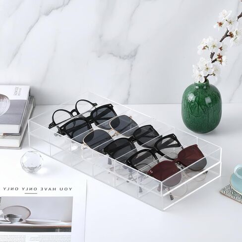 2 PCS Acrylic Sunglasses Organizer, Sunglasses Display Stackable Glasses Storage Organizer 6 Grids Glasses Storage for Storing Sunglass, Prescription Glass, Makeup Brush and Lipstick in Saudi Arabia