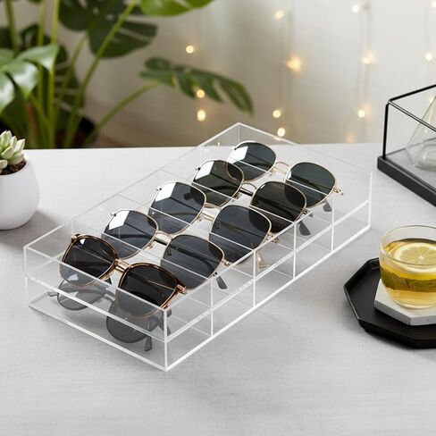 2 PCS Acrylic Sunglasses Organizer, Sunglasses Display Stackable Glasses Storage Organizer 6 Grids Glasses Storage for Storing Sunglass, Prescription Glass, Makeup Brush and Lipstick in Saudi Arabia