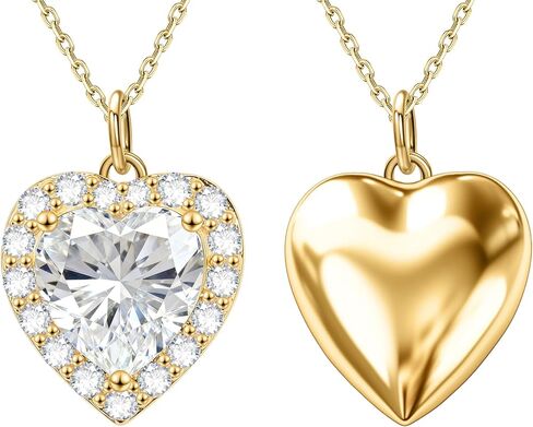 HMJ Heart Necklace for Women 925 Sterling Silver, Cubic Zirconia Heart Pendant Choker Necklace Double Sided Wear, Diamond Love Charm Chain Dainty Jewelry Gift for Mom Wife in Saudi Arabia