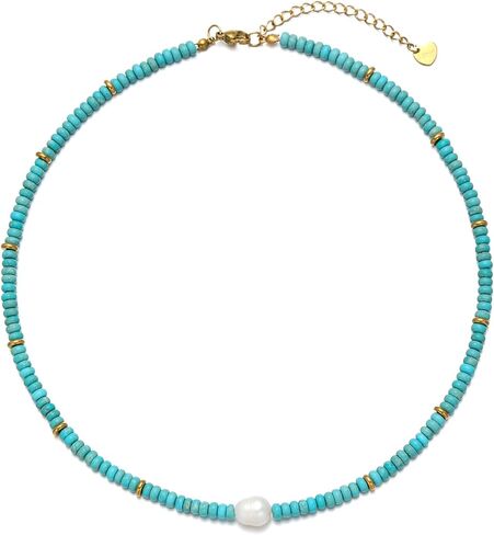 Beaded Necklaces for Women Gemstone Necklace with Freshwater Pearl Crystal Beaded Necklace Natural Stone Summer Beach Bead Choker Boho Necklaces for Women in Saudi Arabia