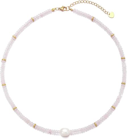 Beaded Necklaces for Women Gemstone Necklace with Freshwater Pearl Crystal Beaded Necklace Natural Stone Summer Beach Bead Choker Boho Necklaces for Women in Saudi Arabia