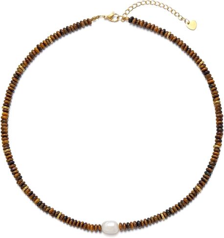 Beaded Necklaces for Women Gemstone Necklace with Freshwater Pearl Crystal Beaded Necklace Natural Stone Summer Beach Bead Choker Boho Necklaces for Women in Saudi Arabia
