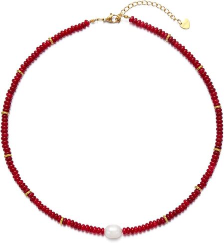 Beaded Necklaces for Women Gemstone Necklace with Freshwater Pearl Crystal Beaded Necklace Natural Stone Summer Beach Bead Choker Boho Necklaces for Women in Saudi Arabia