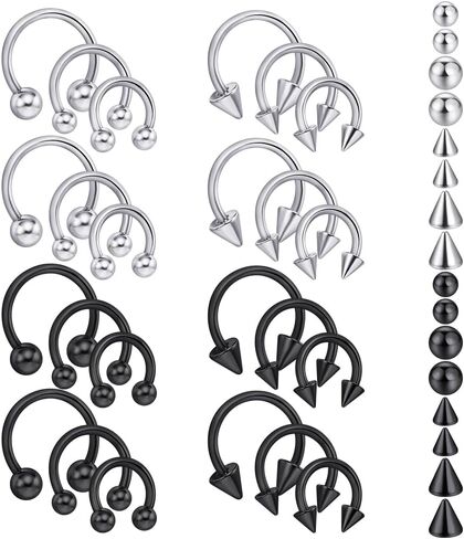 Intera 16G حلقات حاجز فولاذية جراحية حلقات الشفاه طوق حدوة الحصان - الأنف، الحاجب تراغوس دايث هيليكس ثقب المجوهرات للنساء والرجال، 6-12 مم in Kuwait