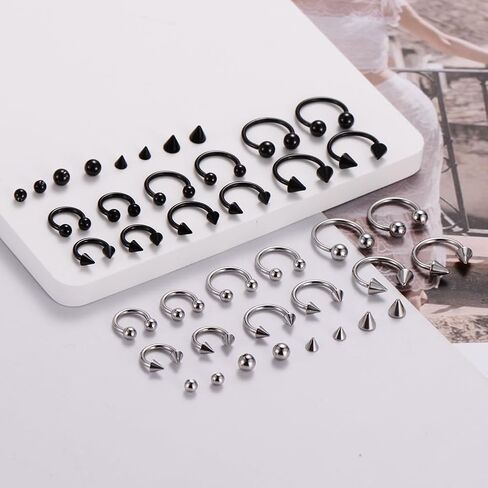 Intera 16G حلقات حاجز فولاذية جراحية حلقات الشفاه طوق حدوة الحصان - الأنف، الحاجب تراغوس دايث هيليكس ثقب المجوهرات للنساء والرجال، 6-12 مم in Kuwait