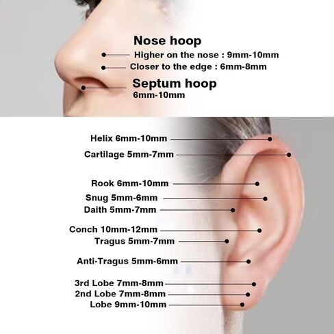 Intera 16G حلقات حاجز فولاذية جراحية حلقات الشفاه طوق حدوة الحصان - الأنف، الحاجب تراغوس دايث هيليكس ثقب المجوهرات للنساء والرجال، 6-12 مم in Kuwait