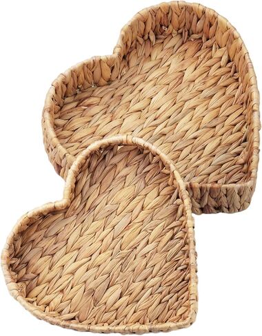Heart Shaped Serving Tray Set - 2-Piece Handmade Rattan Nesting Trays for Food, Fruit & Party Display, Decorative Bowl for Coffee Table and Dining Room Decor (Large & Small) in Saudi Arabia