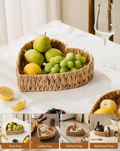 Heart Shaped Serving Tray Set - 2-Piece Handmade Rattan Nesting Trays for Food, Fruit & Party Display, Decorative Bowl for Coffee Table and Dining Room Decor (Large & Small) in Saudi Arabia