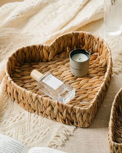 Heart Shaped Serving Tray Set - 2-Piece Handmade Rattan Nesting Trays for Food, Fruit & Party Display, Decorative Bowl for Coffee Table and Dining Room Decor (Large & Small) in Saudi Arabia