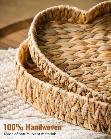 Heart Shaped Serving Tray Set - 2-Piece Handmade Rattan Nesting Trays for Food, Fruit & Party Display, Decorative Bowl for Coffee Table and Dining Room Decor (Large & Small) in Saudi Arabia