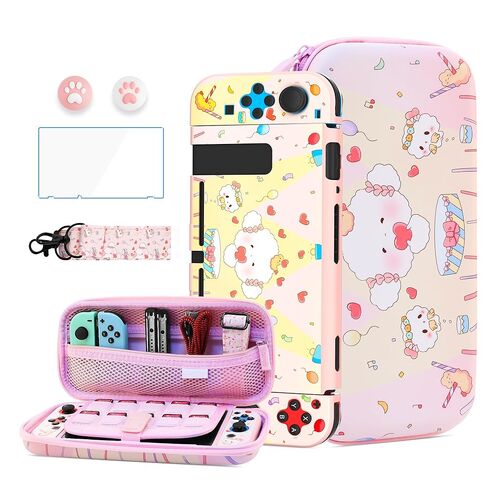 HYPERCASE Cute Cat Switch Case Kit for NS Accessories Storage, with Portable Travel Carrying Bag Pouch, Soft Switch Protective Skin Cover, HD Screen Protector, Shoulder Strap & 2 Kawaii Thumb Caps in Saudi Arabia