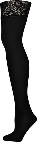 VIENNE MILANO Black Thigh Highs, Stockings, Hold Ups, 75 Denier Opaque, Warm, Thick (Large) in Saudi Arabia