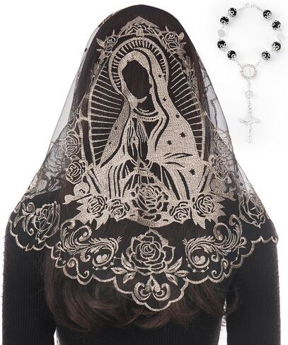 Bozidol Our Lady of Guadalupe Mantilla Chapel Veil and Rosary for Car, Religious Catholic Gifts for Women Christmas Birthday in Saudi Arabia