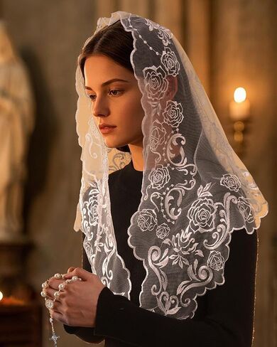 Bozidol Our Lady of Guadalupe Mantilla Chapel Veil and Rosary for Car, Religious Catholic Gifts for Women Christmas Birthday in Saudi Arabia