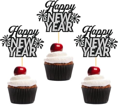 24pcs happy new year cupcake toppers, 2024 cupcake decorations (Clock B) in Kuwait