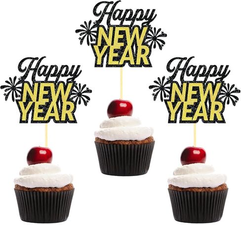 24pcs happy new year cupcake toppers, 2024 cupcake decorations (Clock B) in Kuwait
