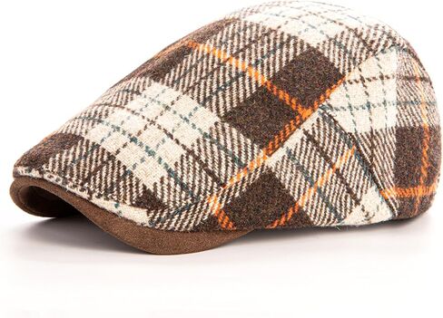 Men Wool Blend Flat-Top Tweed Newsboy Hat/Ivy Cap/Adjustable Plaid Driver's Hat in Saudi Arabia