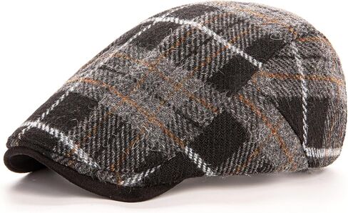 Men Wool Blend Flat-Top Tweed Newsboy Hat/Ivy Cap/Adjustable Plaid Driver's Hat in Saudi Arabia