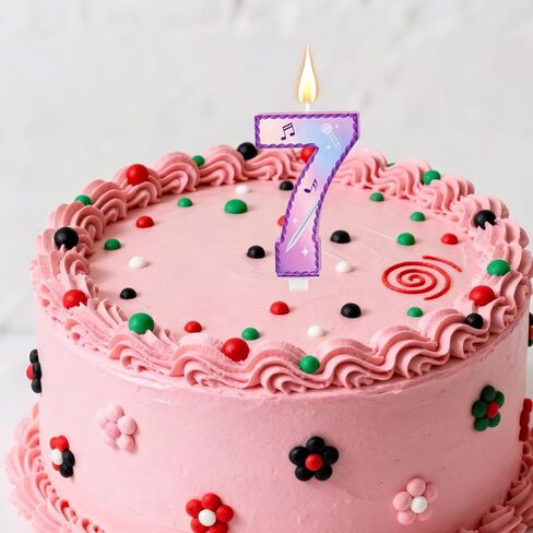 موضوع الموسيقى عيد ميلاد عدد 7 الشموع، الوردي الأرجواني كعكة الشموع السابعة مع الرموز الموسيقية الدانتيل تصميم كعكة توبر لمستلزمات الحفلات احتفالات الذكرى السنوية (رقم سبعة) in Saudi Arabia